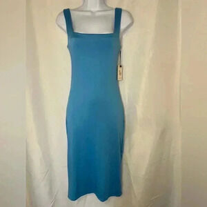 Sincerely Jules Turquoise Square Neck Bodycon Midi Dress, size small, BNWT